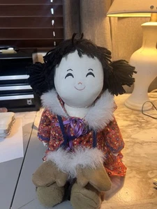 Native American Alaska 15”Doll Real Fur Face Cloth Rag Doll - Picture 1 of 8
