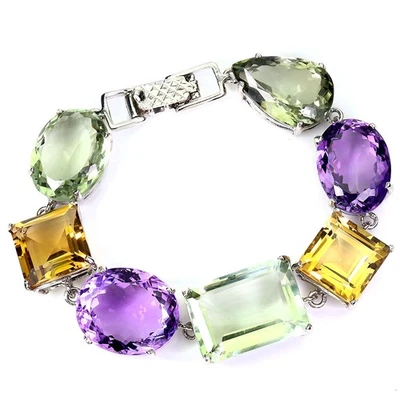 925 Пробы браслет овальный аметист 108 карат цитрин ручной работы драгоценный камень 7 в редкая - Изображение 1 из 4