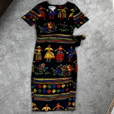 Vestido Lápiz Vintage WNY 80s Colorido Imitación Envolvente Talla 8 Foto 1 de 4