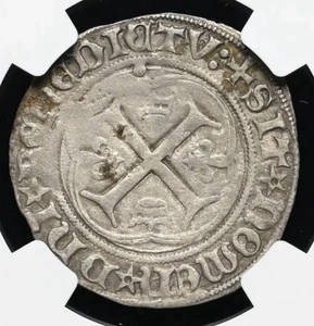 NGC AU. FRANCE King Charles VIII 1483-1498 AD, Rare Silver Blanc Medieval Coin - Picture 1 of 5