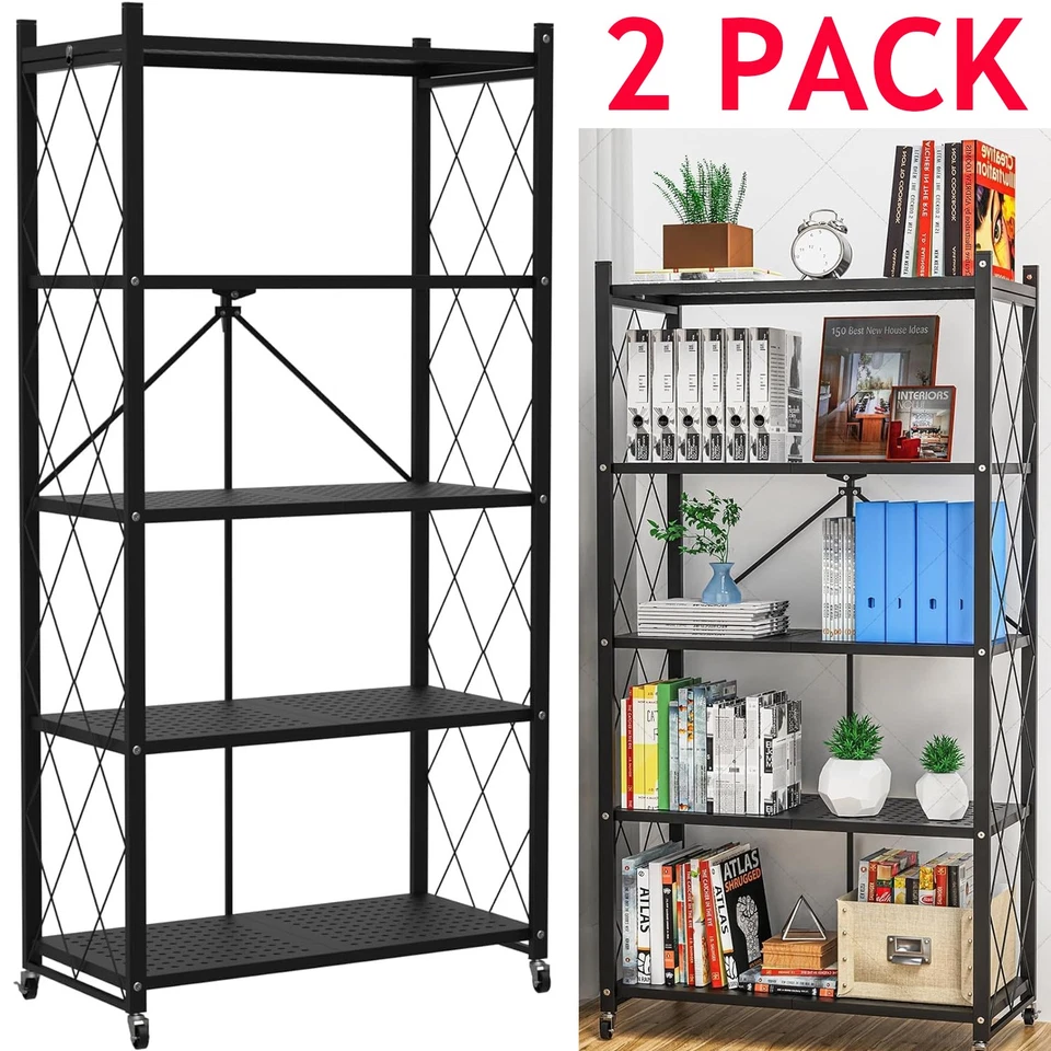 XL 2 Foldable 5-Tier Storage Shelving Garage Shelf Organizer Holder Heavy Duty - Image 1 of 4