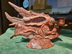 Flying Angel Brown Metal  Candle Holder - Picture 1 of 9