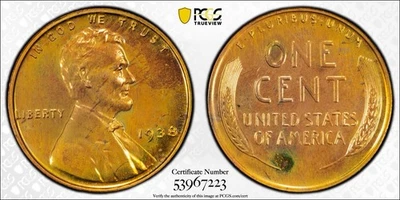 1938 Lincoln Wheat Cent Penny 1c - PCGS PR66RB - Image 1 of 3