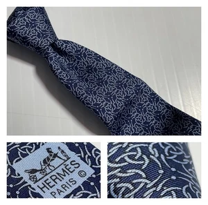 HERMES Seidenkrawatte blau Interlock Ketten Glieder Frankreich (kurz) - Bild 1 von 11