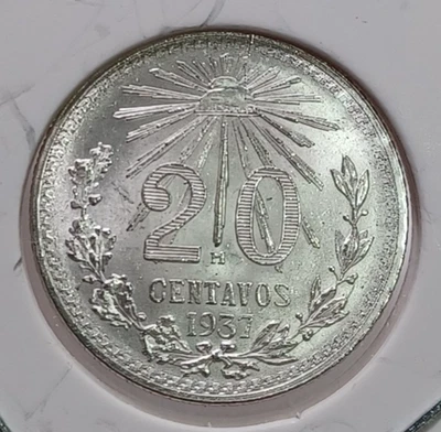 1937M Mexico 20 centavos   .720 Silver Coin UNC JBT 26 - Image 1 of 2
