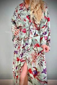 Indian Handmade Multicolor Bird Print Cotton Kimono Robe One Size Women Bathrobe - Picture 1 of 4