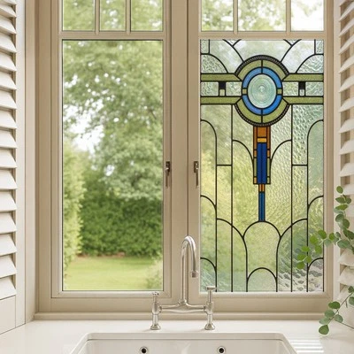 Geometric Stained Glass Window Film – Privacy Cling for Bathroom/Kitchen - Image 1 of 4