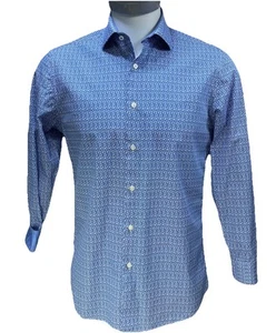 Perry Ellis premium Mens Slim Fit Flip Cuff Shirt Blue White Size 15 1/2 32/33 - Picture 1 of 8