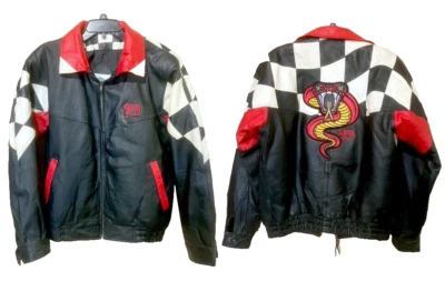 CHAQUETA DE CUERO RARA VIPER por OVATION GUITAR Negra Roja Blanca Mediana M Motociclista SERPIENTE Foto 1 de 4