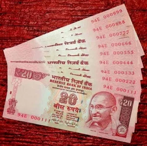 2015- 20 RUPEE 94E-000111 TO 94E-000999- 9 UNC INDIA REPUBLIC NOTES SET - Picture 1 of 2