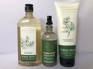 Bath & Body Works STRESS RELIEF EUCALYPTUS SPEARMINT 3 Pc Set Lot - Picture 1 of 2