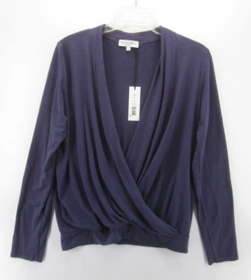 Michael Stars Top Women Medium Purple Wrap Blouse Career Pullover Pleats USA NEW - Image 1 of 4