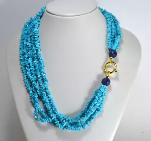 COLLANA IN ARGENTO 925 CON SCAGLI DI TURCHESE NATURALE AGATA BLU AGLN 0282 - Foto 1 di 4