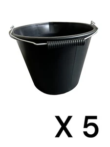 5 x PLASTIC BUILDERS BUCKET 3 GALLONS 14L HEAVY DUTY WATER/FEED STORAGE HANDLE - Picture 1 of 4