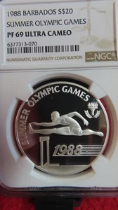 Barbados 1988 Men Running Hurdles Silver $20 NGC PR PF 69 Olympics Runner Race - Picture 1 of 4
