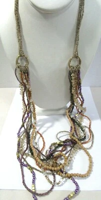 COLDWATER CREEK СМЕСЬ ДЕРЕВА ПЛАСТИКОВЫЙ СТЕКЛЯННЫЙ СКОЛ ФИОЛЕТОВЫЙ КОРИЧНЕВЫЙ ОЖЕРЕЛЬЕ НЕСКОЛЬКО - Изображение 1 из 4