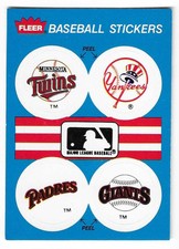 1989 Fleer Baseball Stickers Card (Quads) Twins, Yankees, Padres, Giants