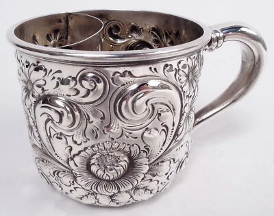 Taza de afeitar Howard 209 antigua victoriana repousse plata esterlina americana 1891 Foto 1 de 4