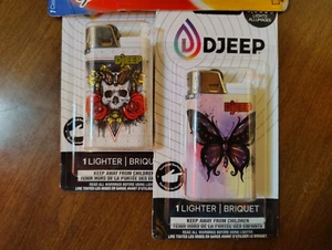 DJEEP Pocket Lighters TATTOO Collection Skull Butterfly Bic Grip 3 Pack Bundle - Picture 1 of 2