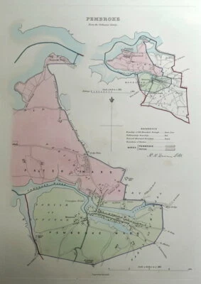 PEMBROKE, WALES, Street Plan, Dawson Original antique hand coloured map 1832 - Image 1 of 3