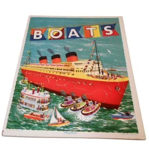 Vintage Playskool Golden Press Tray Puzzle BOATS 80-2C 10" X 8" USA Tugboat  - Picture 1 of 7