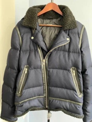 The Kooples mens wool down puffer motorcycle biker jacket coat aviator style - Image 1 of 4