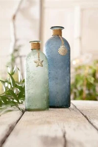 Flaschenvase Blumenvase Glas "Maritim" 2er Set blau & Grün, Tisch Blumen Vase - Bild 1 von 5