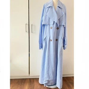 Free People Summer Storm Trench Coat Size M Medium Tie Waist Buttons Blue - Picture 1 of 11