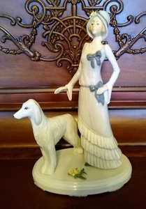 SELTENE Iladro-ähnliche Porzellanfigur Frau zeigt Hund auf Keramiksockel 12 Zoll groß - Bild 1 von 18