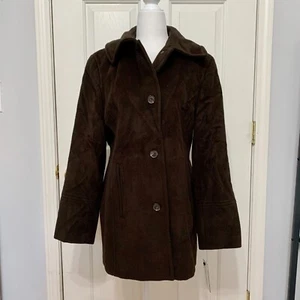 CALVIN KLEIN ANGORA RABBIT HAIR BROWN PEA COAT SZ MEDIUM NWT - Picture 1 of 9