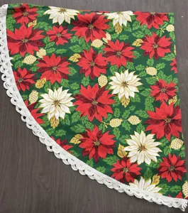 Vintage Weihnachtsstern Tischdecke Auflage mit Borte 54" rund rot weiß grün - Bild 1 von 4