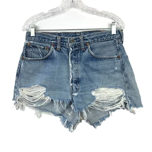 Vintage 1970s Levi's Big E Destroyed Upcycled Jeans Into Mini Skirt Waist 31" - Picture 1 of 20
