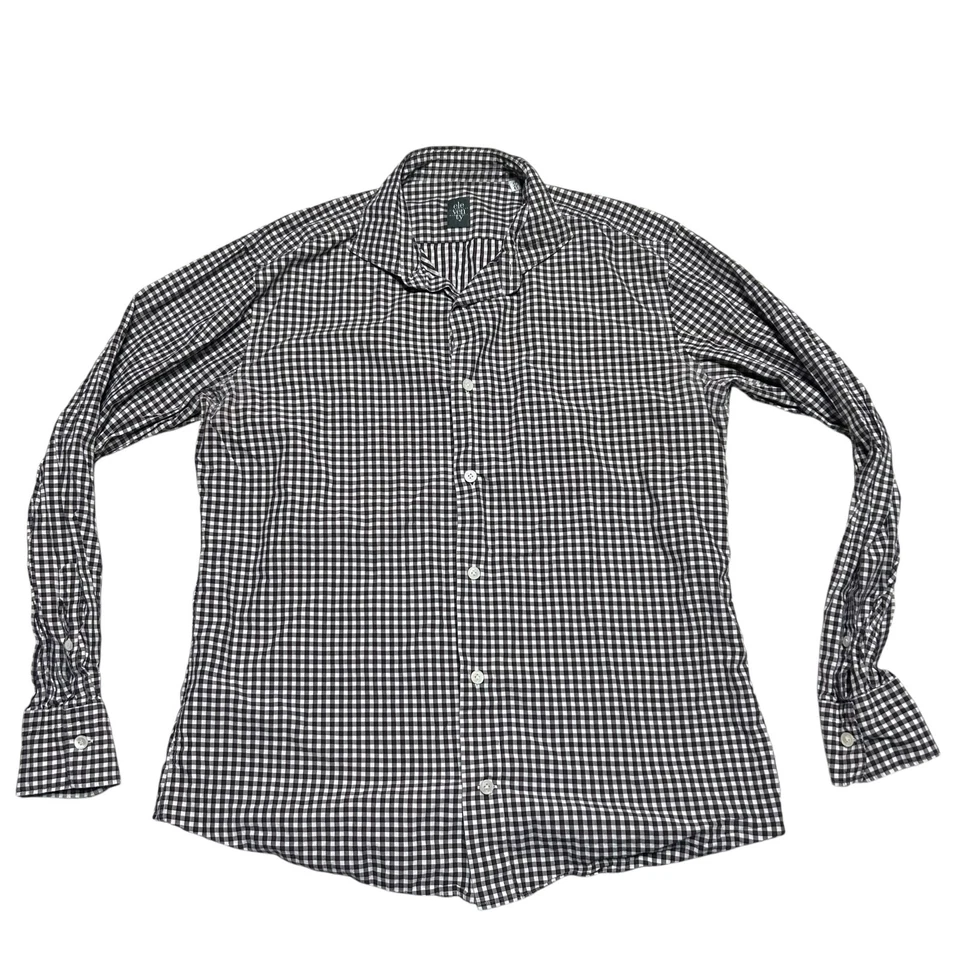 Camisa masculina Eleventy primeira classe tamanho 17 xadrez Gingham branca borgonha botão para cima - Imagem 1 de 4