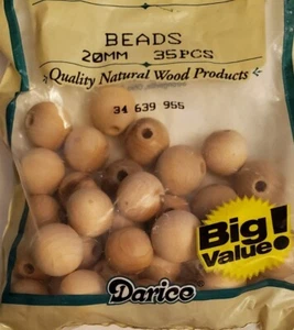 Round Crft Beads Unfinished Wood 3/4" 35 Piece Package By Craftwood New - Picture 1 of 4