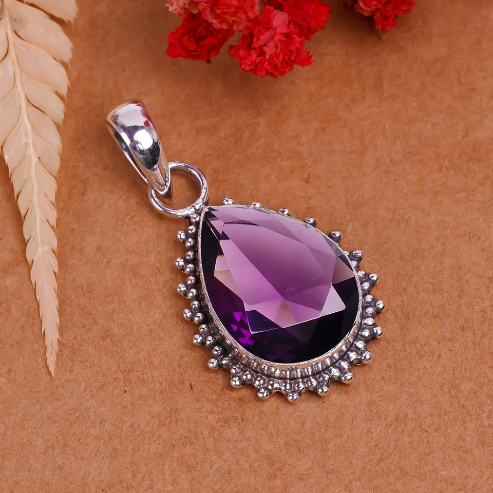 Colgante de plata de ley 925 amatista púrpura V11083-P1489-10 Foto 1 de 4