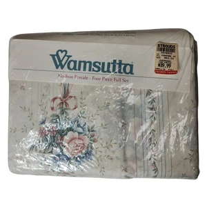 NUOVO Deadstock Vintage Wamsutta Percalle Traliccio Bouquet Floreale 4pz Set Completo Lenzuola - Foto 1 di 10