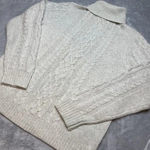 Vintage Eddie Bauer Fisherman Sweater Womens M Oatmeal Wool Cashmere Turrtleneck - Picture 1 of 8