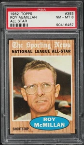 1962 Topps BB Card #393 Roy McMillan Cincinnati Reds HOF ALL-STAR PSA 8 NM-MT - Picture 1 of 2