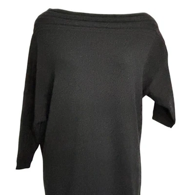Alice + Olivia Black Wool Cashmere Off Shoulder Asymmetrical Sweater Dress  XS  - Image 1 of 4