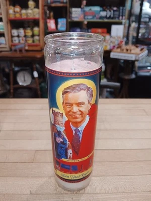 Saint Fred Rogers Prayer Candle – Tall Glass Pop-Culture Votive - Image 1 of 2