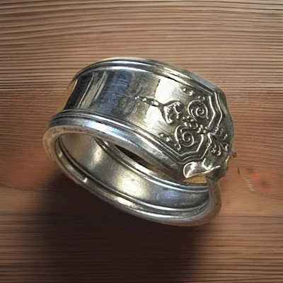 Anel colher floral vintage prata prato anel banda up ciclo presente tamanho 8 - Imagem 1 de 4