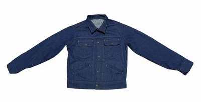 Chaqueta de Camionero Plisada Denim Ribete Vintage Años 60 70 Mujer XS Lavado Oscuro Línea Roja Foto 1 de 4