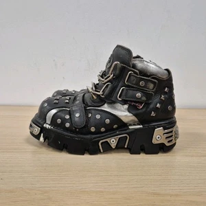 New Rock Reactor Skull Chain Spikes Leather Chunky Mid Calf Boots Uk 7 Eu 41 - Picture 1 of 9