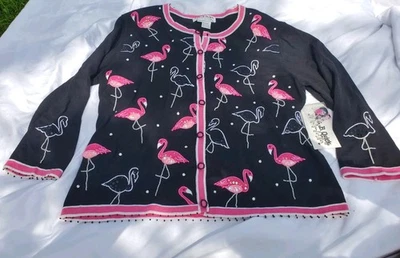 Suéter Jack B Quick Flamingo Nuevo Para Mujer Talla Grande Negro Adornado Rosa  Foto 1 de 4