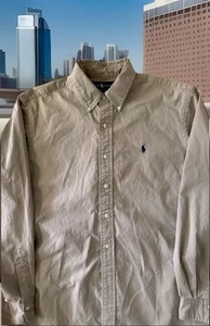 POLO RALPH LAUREN BUTTON DOWN COTTON TWILL SHIRT STONE-BEIGE MENS SIZE LARGE - Picture 1 of 4