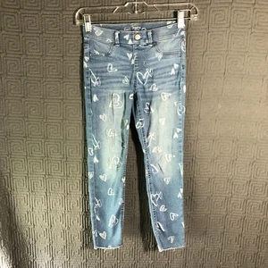 Wonder Nation Jeggings Girls SIze Medium 7/8 Blue Denim Hearts All Over Print - Picture 1 of 7