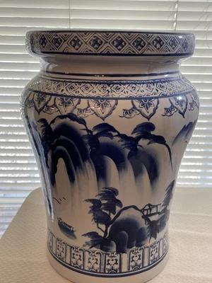 Blue And White Ceramic Garden Stool Chinoiserie Read - Image 1 of 4