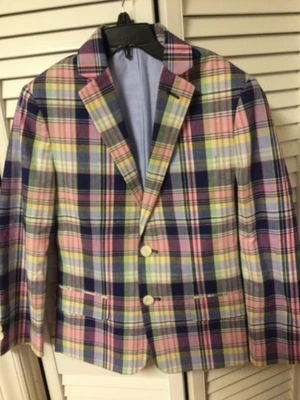Izod Niños Talla 8 Cuadros Muesca Cuello Forrado Bolsillos 2 Botones Traje Chaqueta Excelente Foto 1 de 4
