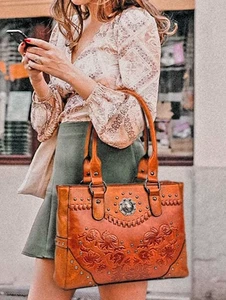 Tragetasche Geschenk groß Vintage geprägt Western Handtasche Damen Schulter Handtasche - Bild 1 von 6