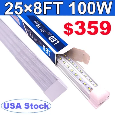 8FT LED Tube Light Bulbs Integrate 8' 2 Row V Shaped LED Shop Light Fixture 25PC - Image 1 of 4